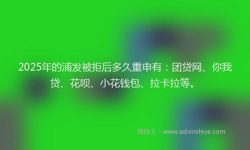 2025年的浦发被拒后多久重申有：团贷网、你我贷、花呗、小花钱包、拉卡拉等。