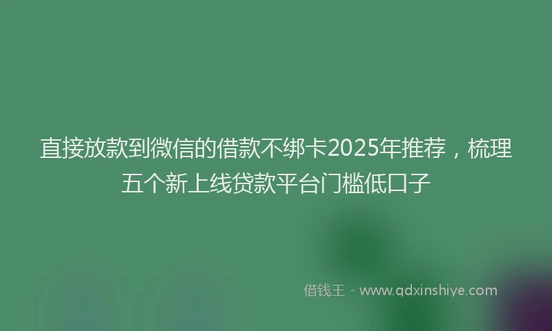 直接放款到微信的借款不绑卡2025年推荐，梳理五个新上线贷款平台门槛低口子
