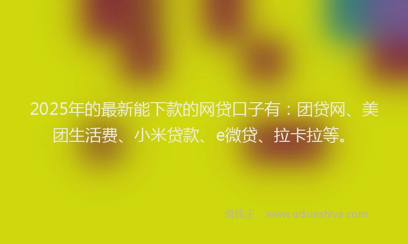 2025年的最新能下款的网贷口子有：团贷网、美团生活费、小米贷款、e微贷、拉卡拉等。