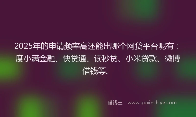 2025年的申请频率高还能出哪个网贷平台呢有：度小满金融、快贷通、读秒贷、小米贷款、微博借钱等。