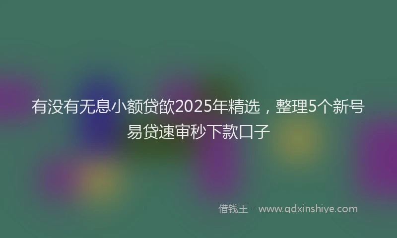 有没有无息小额贷欿2025年精选，整理5个新号易贷速审秒下款口子