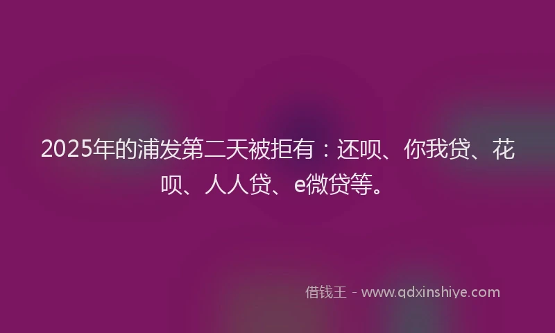 2025年的浦发第二天被拒有：还呗、你我贷、花呗、人人贷、e微贷等。