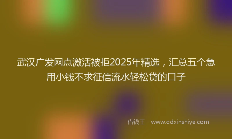 武汉广发网点激活被拒2025年精选，汇总五个急用小钱不求征信流水轻松贷的口子