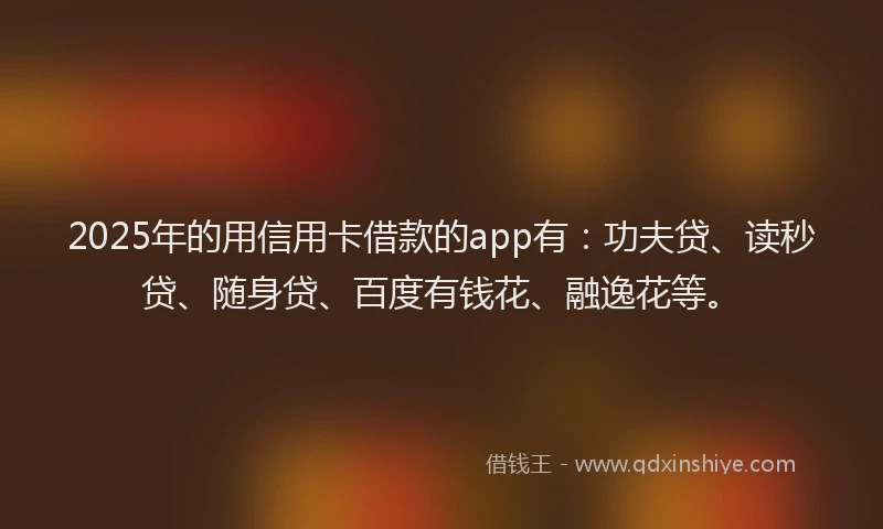 2025年的用信用卡借款的app有：功夫贷、读秒贷、随身贷、百度有钱花、融逸花等。