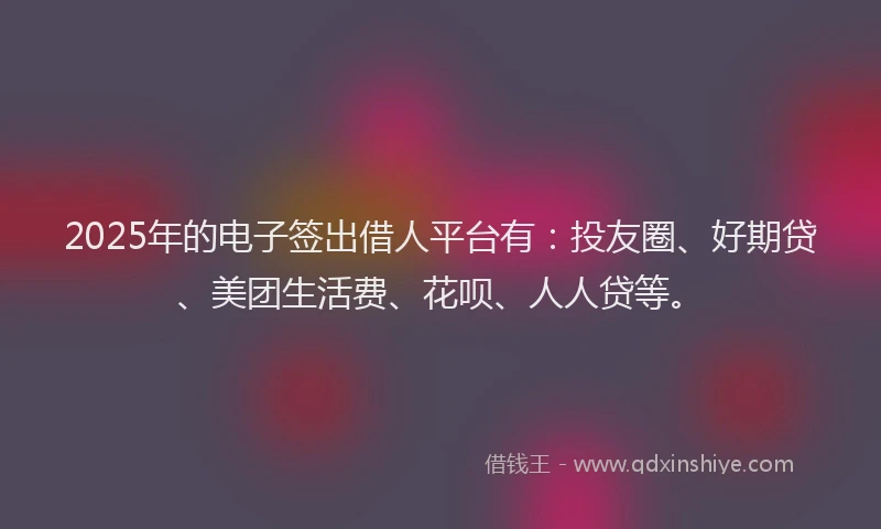 2025年的电子签出借人平台有：投友圈、好期贷、美团生活费、花呗、人人贷等。