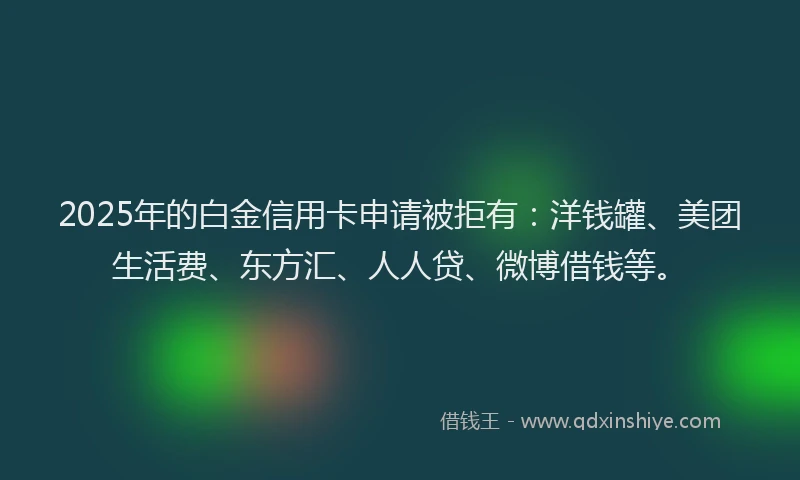 2025年的白金信用卡申请被拒有：洋钱罐、美团生活费、东方汇、人人贷、微博借钱等。