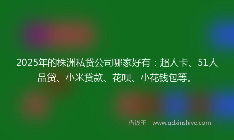 2025年的株洲私贷公司哪家好有：超人卡、51人品贷、小米贷款、花呗、小花钱包等。