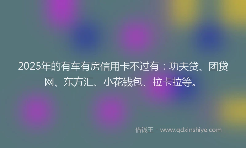 2025年的有车有房信用卡不过有：功夫贷、团贷网、东方汇、小花钱包、拉卡拉等。
