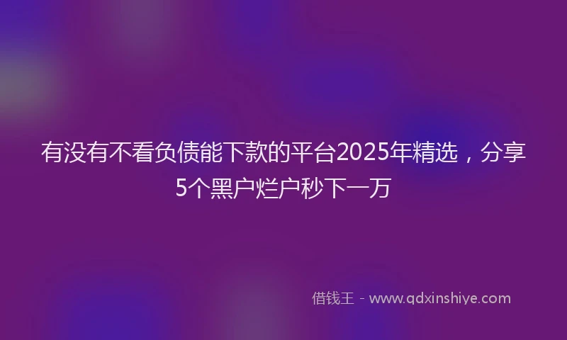 有没有不看负债能下款的平台2025年精选，分享5个黑户烂户秒下一万