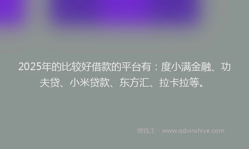 2025年的比较好借款的平台有：度小满金融、功夫贷、小米贷款、东方汇、拉卡拉等。