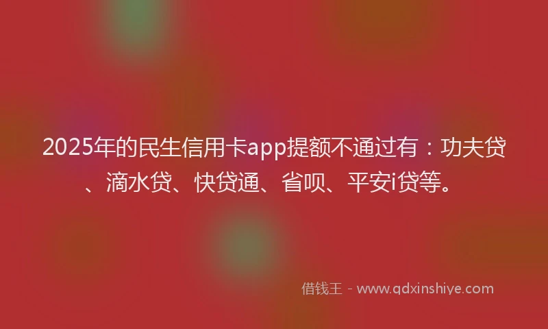 2025年的民生信用卡app提额不通过有：功夫贷、滴水贷、快贷通、省呗、平安i贷等。
