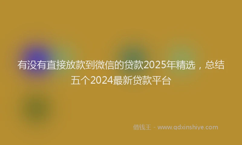 有没有直接放款到微信的贷款2025年精选，总结五个2024最新贷款平台