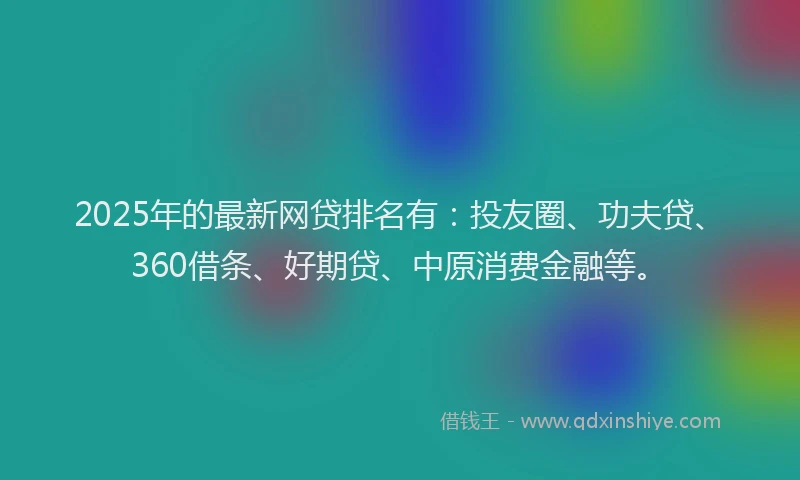 2025年的最新网贷排名有：投友圈、功夫贷、360借条、好期贷、中原消费金融等。