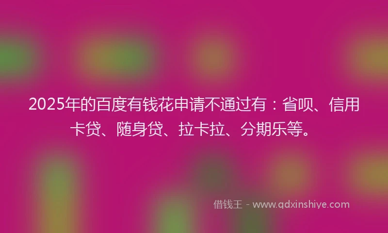2025年的百度有钱花申请不通过有：省呗、信用卡贷、随身贷、拉卡拉、分期乐等。