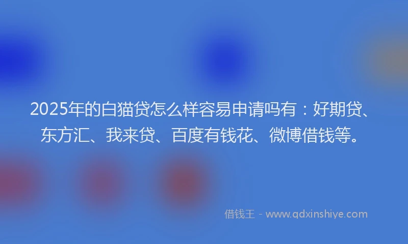 2025年的白猫贷怎么样容易申请吗有：好期贷、东方汇、我来贷、百度有钱花、微博借钱等。