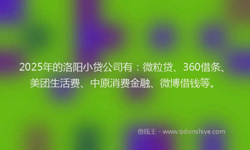 2025年的洛阳小贷公司有：微粒贷、360借条、美团生活费、中原消费金融、微博借钱等。