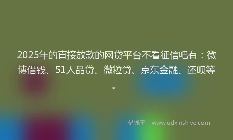 2025年的直接放款的网贷平台不看征信吧有：微博借钱、51人品贷、微粒贷、京东金融、还呗等。