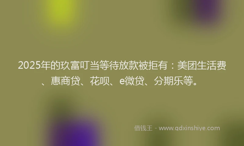 2025年的玖富叮当等待放款被拒有：美团生活费、惠商贷、花呗、e微贷、分期乐等。