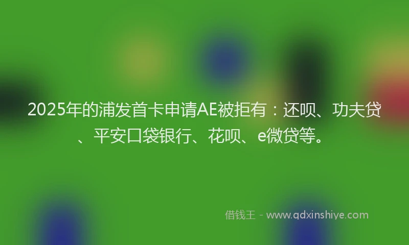 2025年的浦发首卡申请AE被拒有：还呗、功夫贷、平安口袋银行、花呗、e微贷等。
