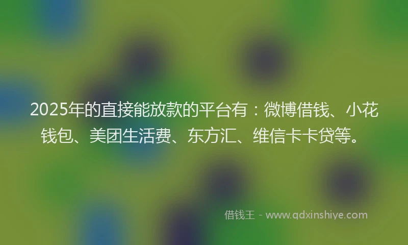 2025年的直接能放款的平台有：微博借钱、小花钱包、美团生活费、东方汇、维信卡卡贷等。