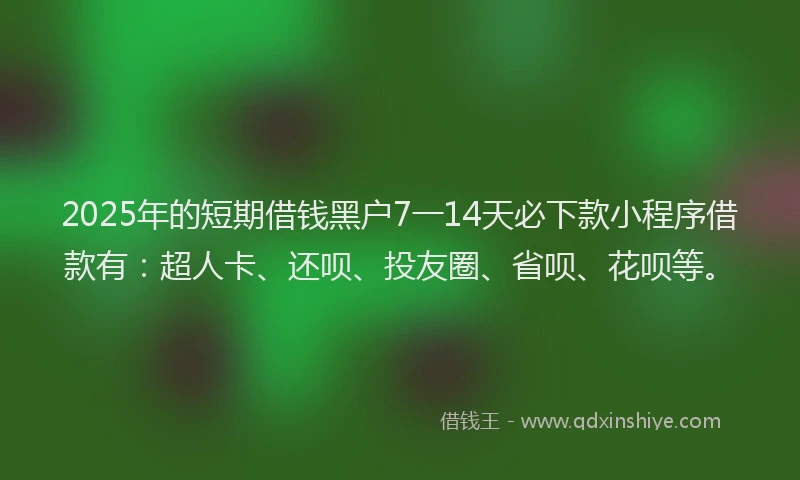 2025年的短期借钱黑户7一14天必下款小程序借款有：超人卡、还呗、投友圈、省呗、花呗等。