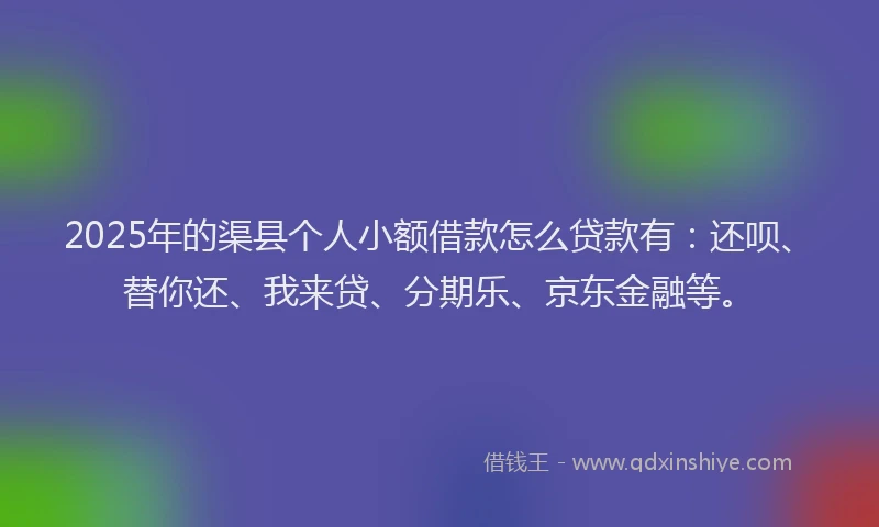 2025年的渠县个人小额借款怎么贷款有：还呗、替你还、我来贷、分期乐、京东金融等。