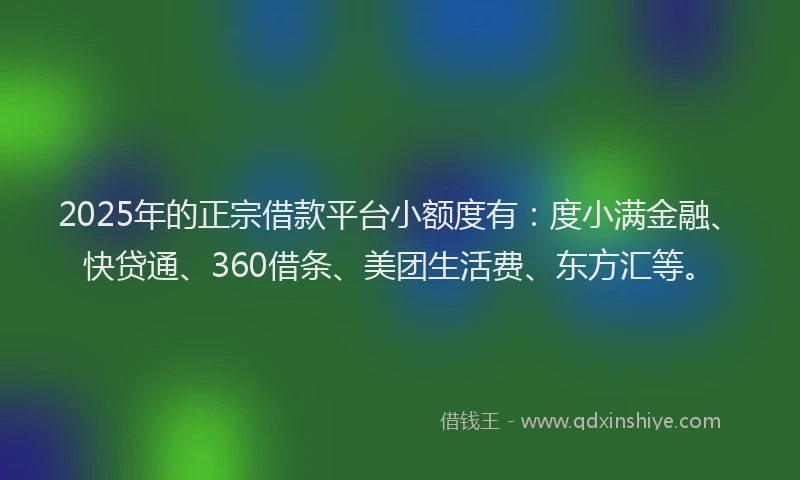 2025年的正宗借款平台小额度有：度小满金融、快贷通、360借条、美团生活费、东方汇等。