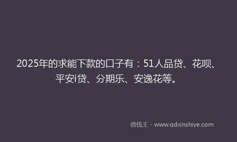 2025年的求能下款的口子有：51人品贷、花呗、平安i贷、分期乐、安逸花等。