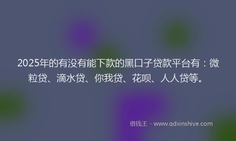 2025年的有没有能下款的黑口子贷款平台有：微粒贷、滴水贷、你我贷、花呗、人人贷等。