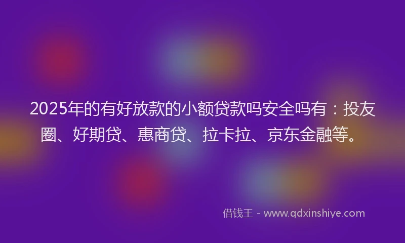 2025年的有好放款的小额贷款吗安全吗有：投友圈、好期贷、惠商贷、拉卡拉、京东金融等。