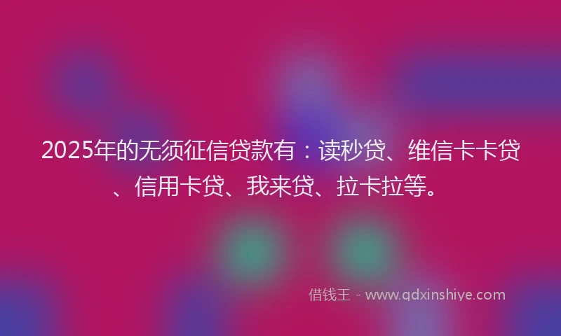 2025年的无须征信贷款有：读秒贷、维信卡卡贷、信用卡贷、我来贷、拉卡拉等。