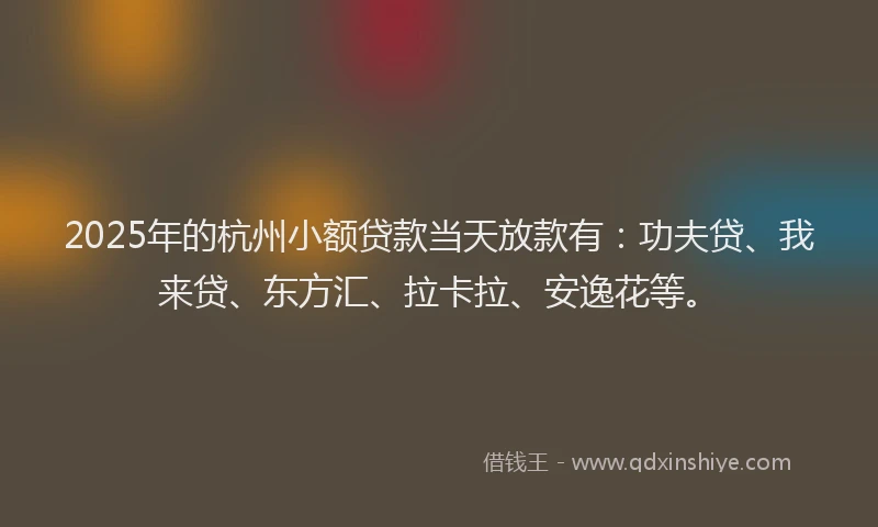 2025年的杭州小额贷款当天放款有：功夫贷、我来贷、东方汇、拉卡拉、安逸花等。
