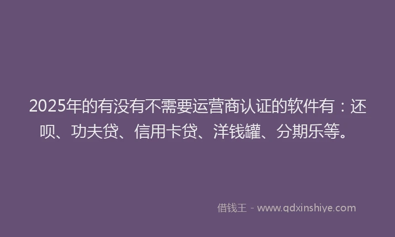 2025年的有没有不需要运营商认证的软件有：还呗、功夫贷、信用卡贷、洋钱罐、分期乐等。