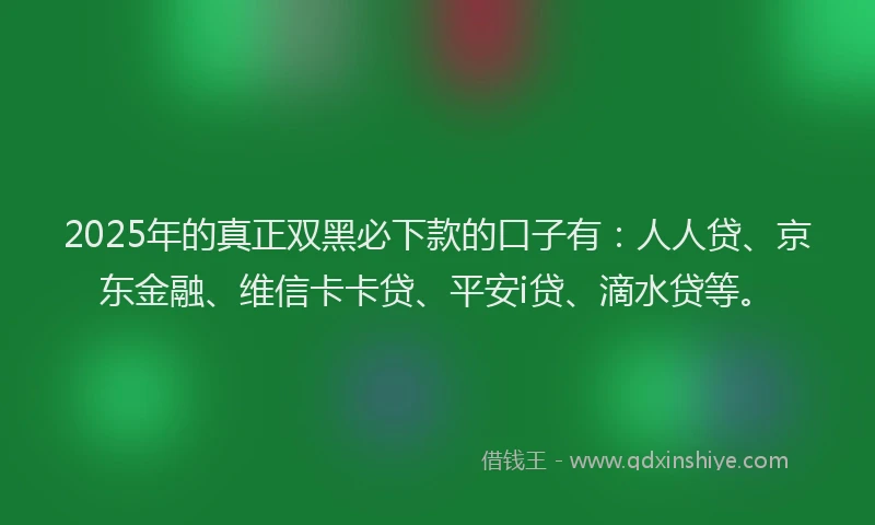 2025年的真正双黑必下款的口子有：人人贷、京东金融、维信卡卡贷、平安i贷、滴水贷等。