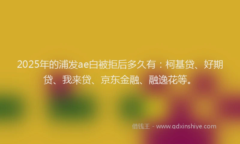 2025年的浦发ae白被拒后多久有：柯基贷、好期贷、我来贷、京东金融、融逸花等。