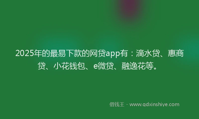 2025年的最易下款的网贷app有：滴水贷、惠商贷、小花钱包、e微贷、融逸花等。