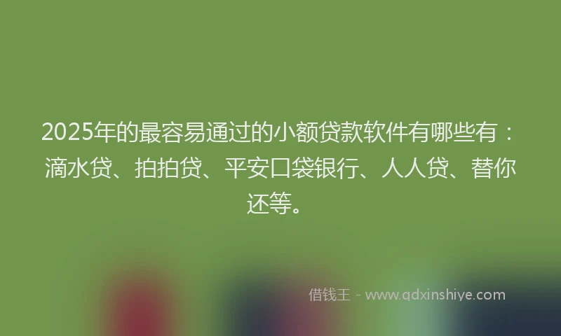 2025年的最容易通过的小额贷款软件有哪些有：滴水贷、拍拍贷、平安口袋银行、人人贷、替你还等。