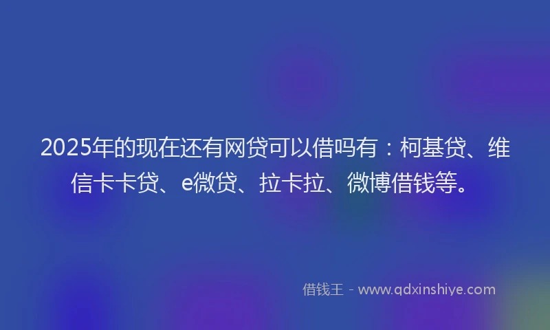 2025年的现在还有网贷可以借吗有：柯基贷、维信卡卡贷、e微贷、拉卡拉、微博借钱等。