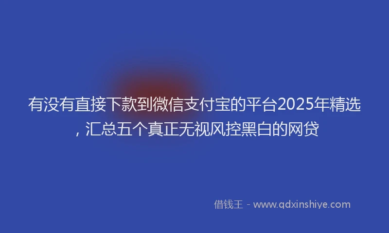 有没有直接下款到微信支付宝的平台2025年精选，汇总五个真正无视风控黑白的网贷