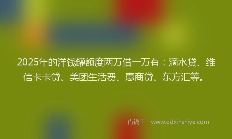 2025年的洋钱罐额度两万借一万有：滴水贷、维信卡卡贷、美团生活费、惠商贷、东方汇等。