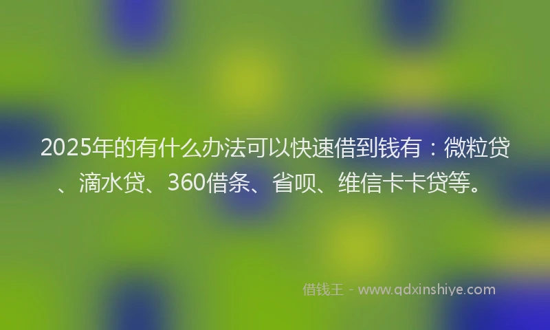 2025年的有什么办法可以快速借到钱有：微粒贷、滴水贷、360借条、省呗、维信卡卡贷等。