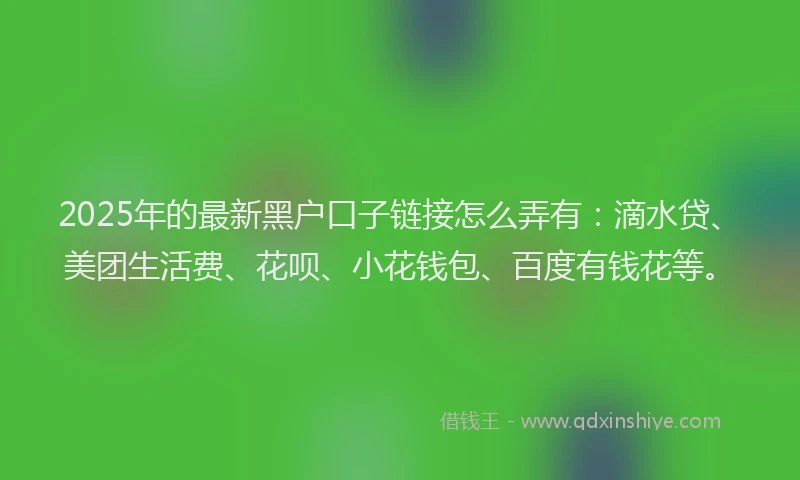 2025年的最新黑户口子链接怎么弄有：滴水贷、美团生活费、花呗、小花钱包、百度有钱花等。