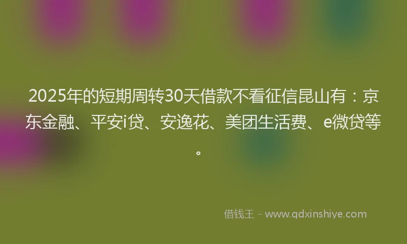 2025年的短期周转30天借款不看征信昆山有：京东金融、平安i贷、安逸花、美团生活费、e微贷等。