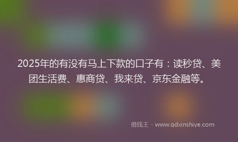 2025年的有没有马上下款的口子有：读秒贷、美团生活费、惠商贷、我来贷、京东金融等。