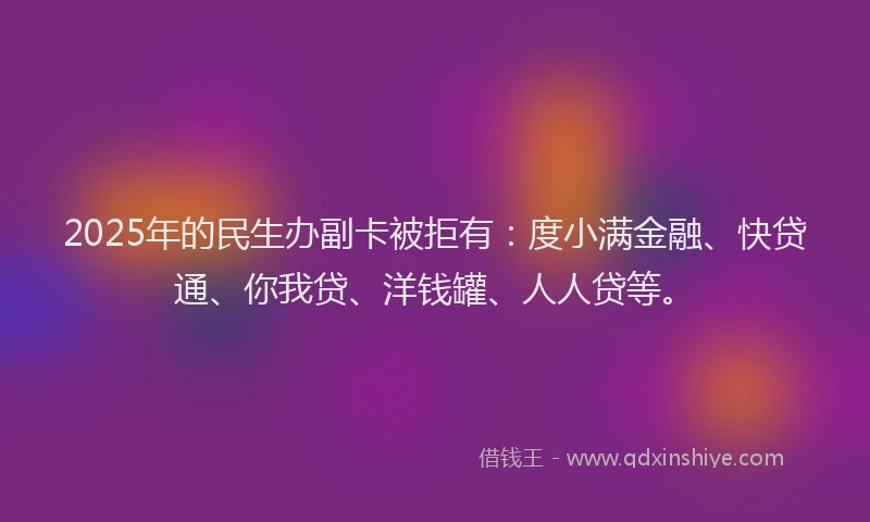 2025年的民生办副卡被拒有：度小满金融、快贷通、你我贷、洋钱罐、人人贷等。