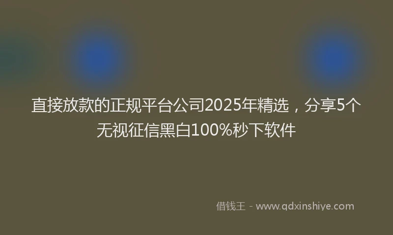 直接放款的正规平台公司2025年精选，分享5个无视征信黑白100%秒下软件