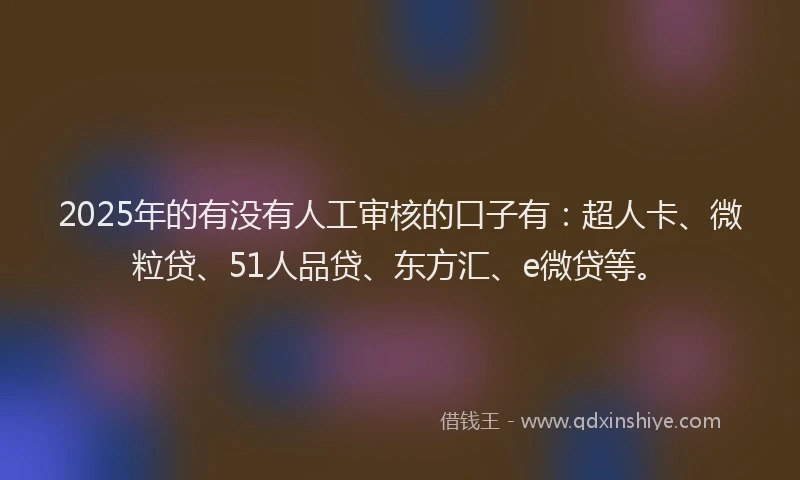 2025年的有没有人工审核的口子有：超人卡、微粒贷、51人品贷、东方汇、e微贷等。