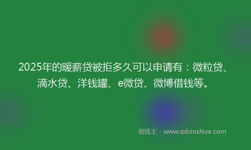 2025年的暖薪贷被拒多久可以申请有：微粒贷、滴水贷、洋钱罐、e微贷、微博借钱等。