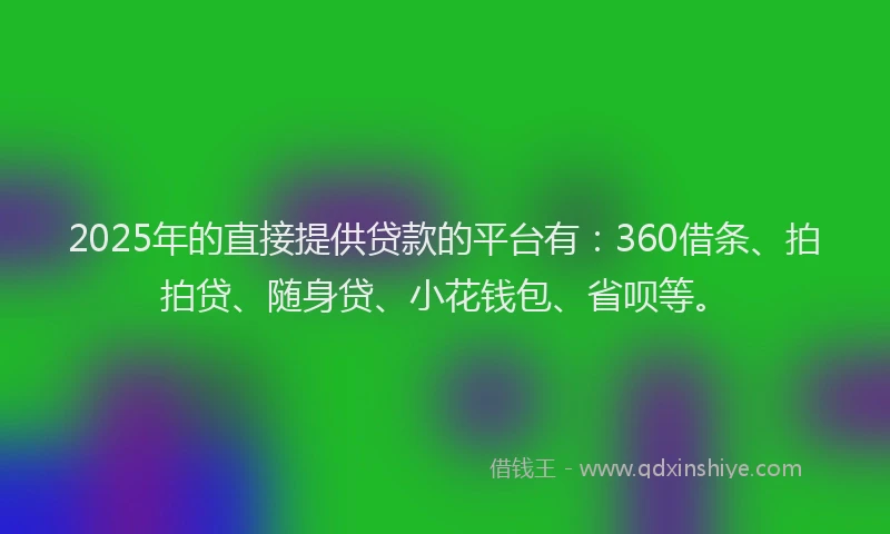 2025年的直接提供贷款的平台有：360借条、拍拍贷、随身贷、小花钱包、省呗等。