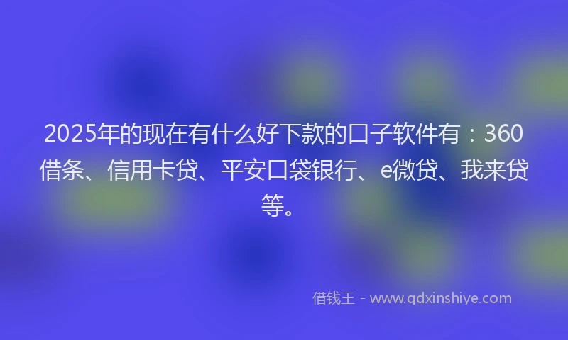 2025年的现在有什么好下款的口子软件有：360借条、信用卡贷、平安口袋银行、e微贷、我来贷等。